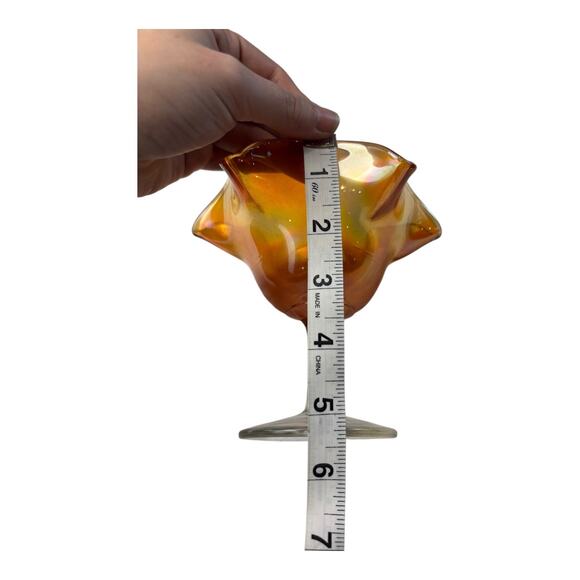 Vintage Fenton Carnival Glass Marigold Ruffled Edge Compote - Frosted Base - 6” - Picture 7 of 7